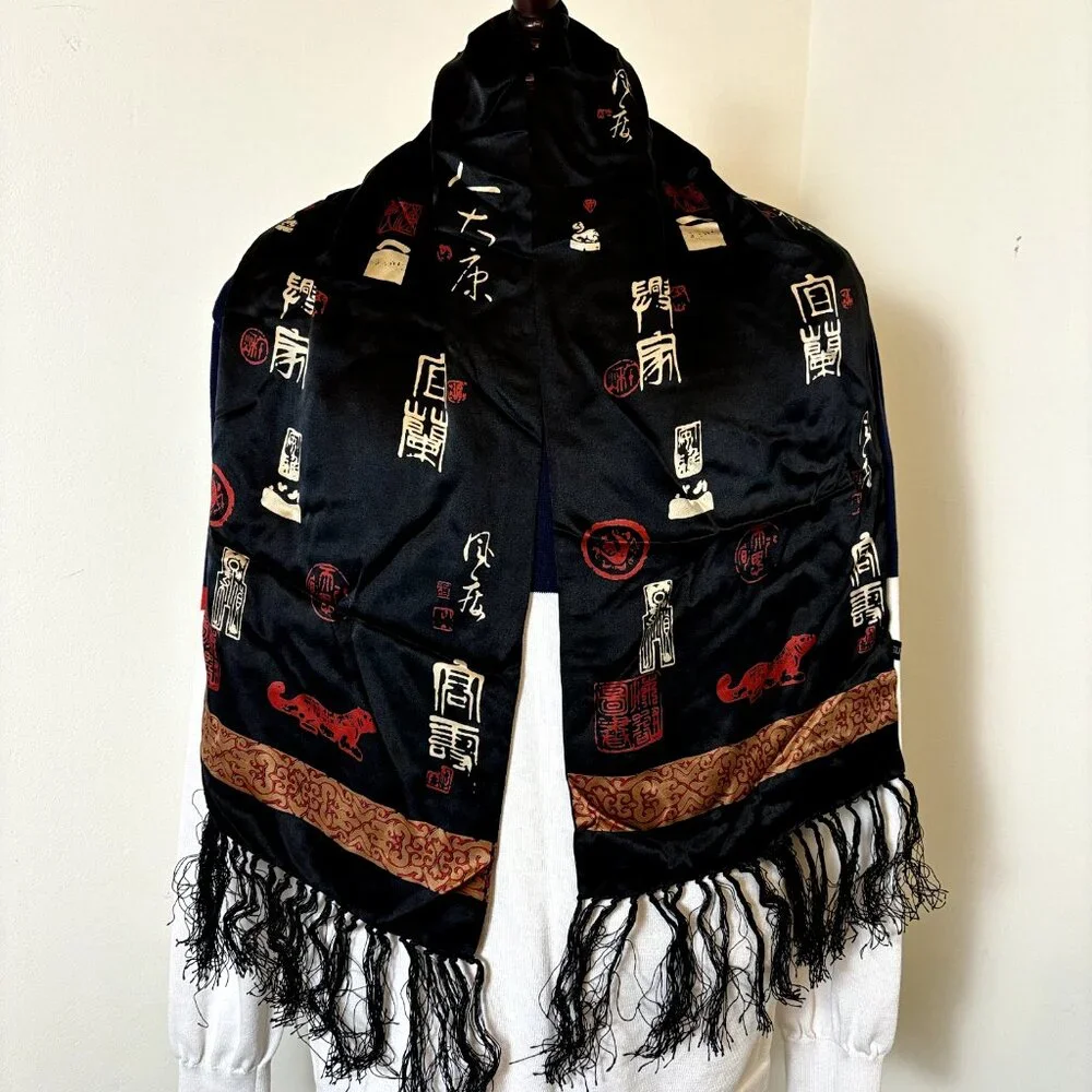 Pure Silk Black Scarf Wrap Shawl 10.5